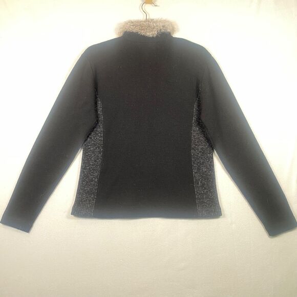 Meister 100% Merino Wool Rabbit Fur Collar 1/4 Zip Sweater Black Velvet Trim - Picture 2 of 11